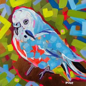 SOLD Original Bird Painting Modern Impressionism Collectible Parakeet 10" x 10"